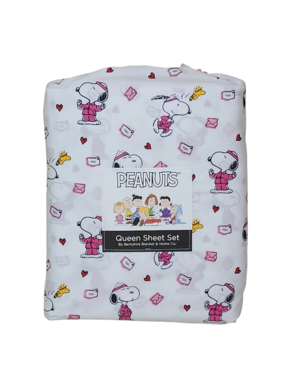 Peanuts Snoopy & Woodstock Queen Sheet Set By Berkshire Letters & Hearts Pink